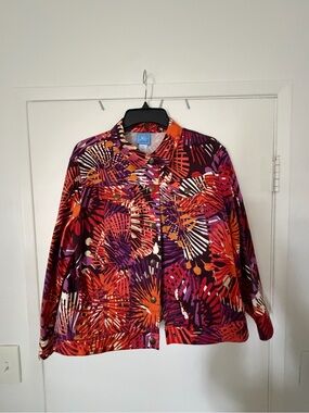 LuLaRoe Vibrant Orange, Red & Purple Abstract Jacket -16P